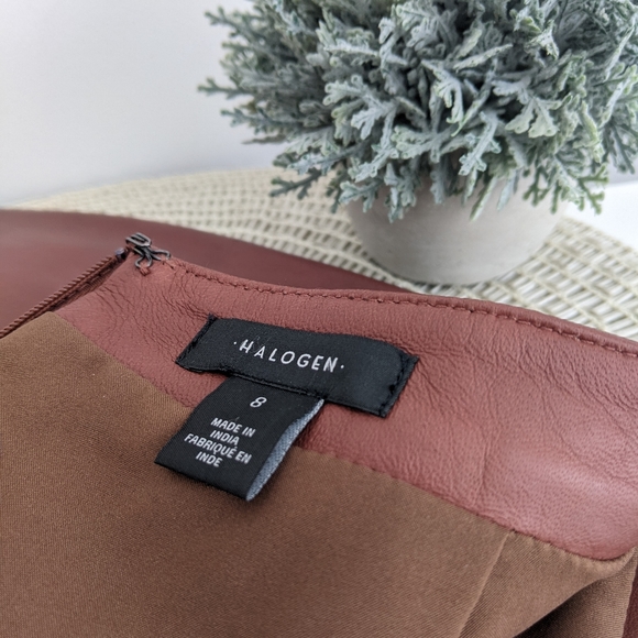 HALOGEN® A-Line Leather Skirt, Brown, 8 - Picture 4 of 11